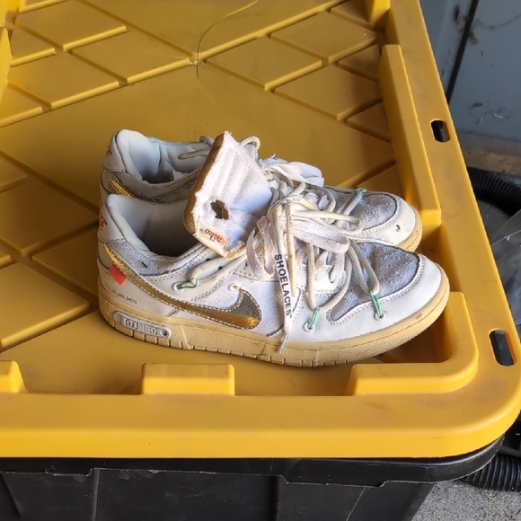 White and Gold Sneakers with Unique Details